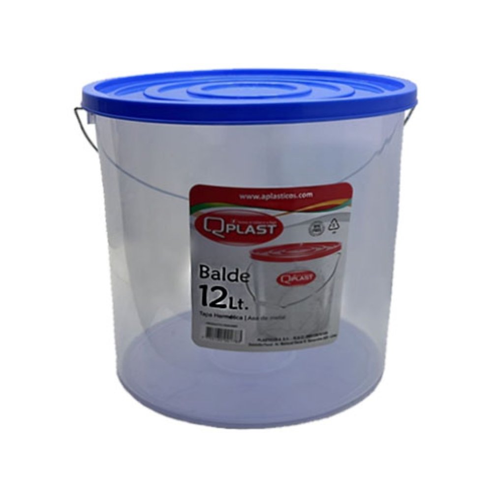 BALDE DE 12 LITROS BALDE DE 12 LITROS TRANSPARENTE C/ TAPA COLOR QPLAST - Imagen 1